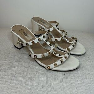 Valentino White Rockstud Heeled Sandals